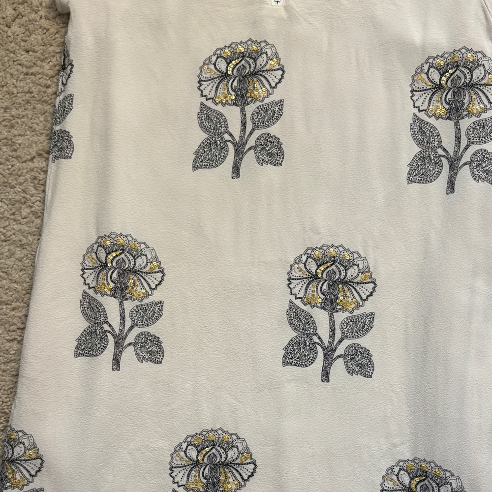 Maeve White Shift Dress with Gray & Yellow Floral Motif - Picture 10 of 14